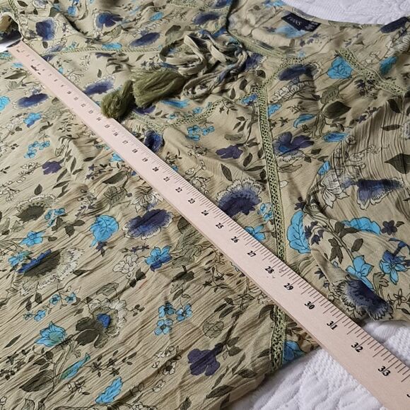 Evans Green and Blue Print Flowy Shirt with Tassels NWOT - Picture 8 of 11